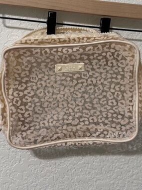 Nicole Miller Clear Leopard Print Cosmetic Bag in Beige and Cream